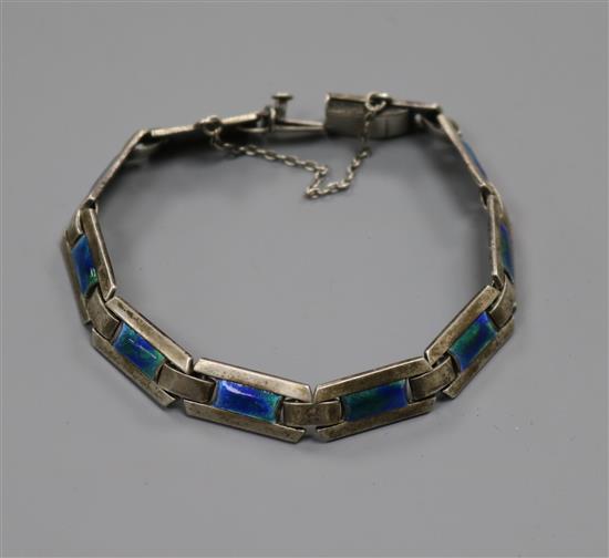 An early 20th century Murrle Bennett white metal and enamel bracelet, stamped silver with makers mark, approx. 18cm.